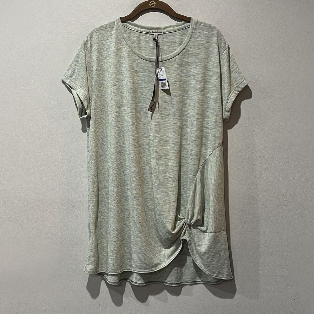 Mod-o-doc Shirt‎ Women's XL Green V-Neck Short Sleeve Ruched Soft Comfy Von Maur